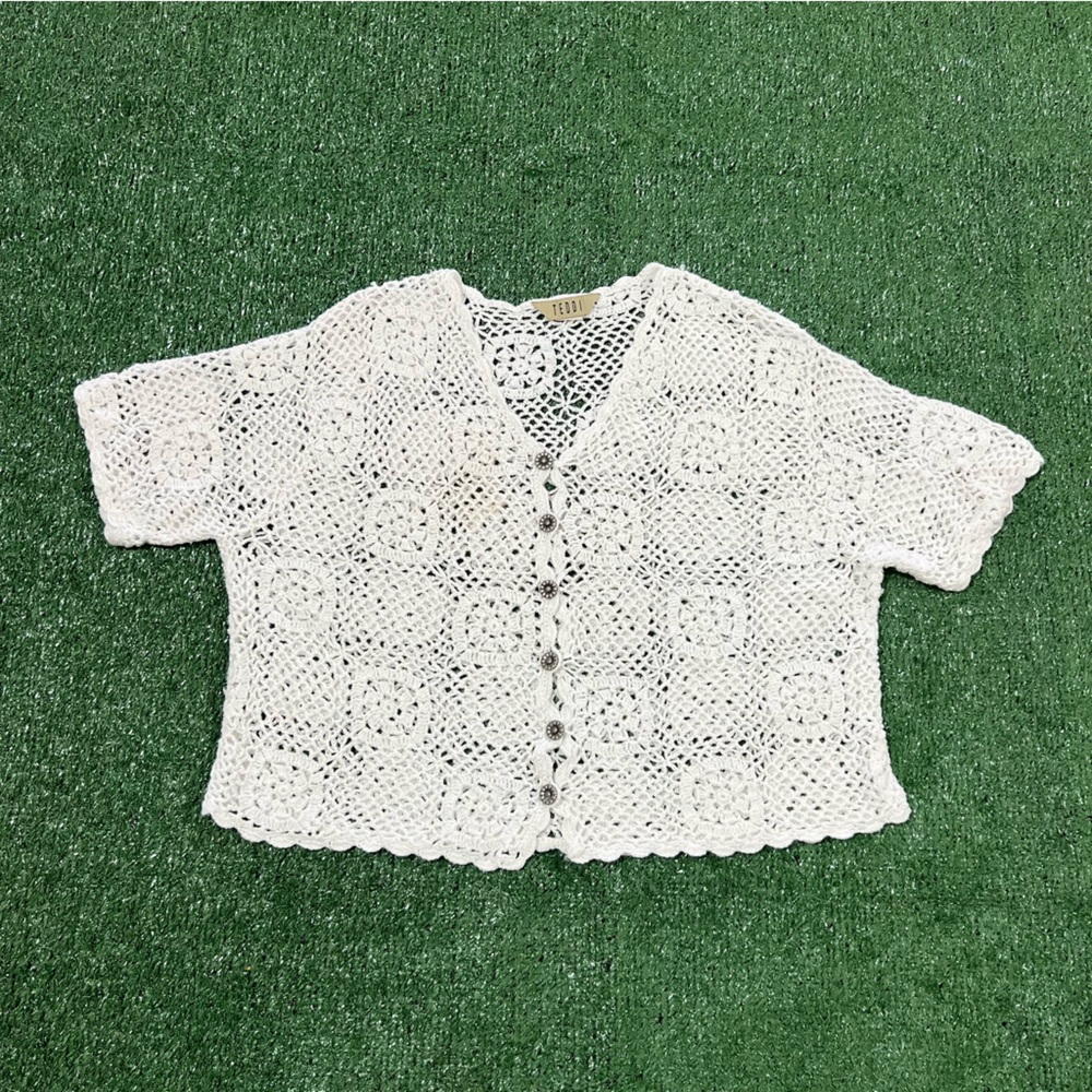Vintage 90s Teddi crochet cardigan style blouse